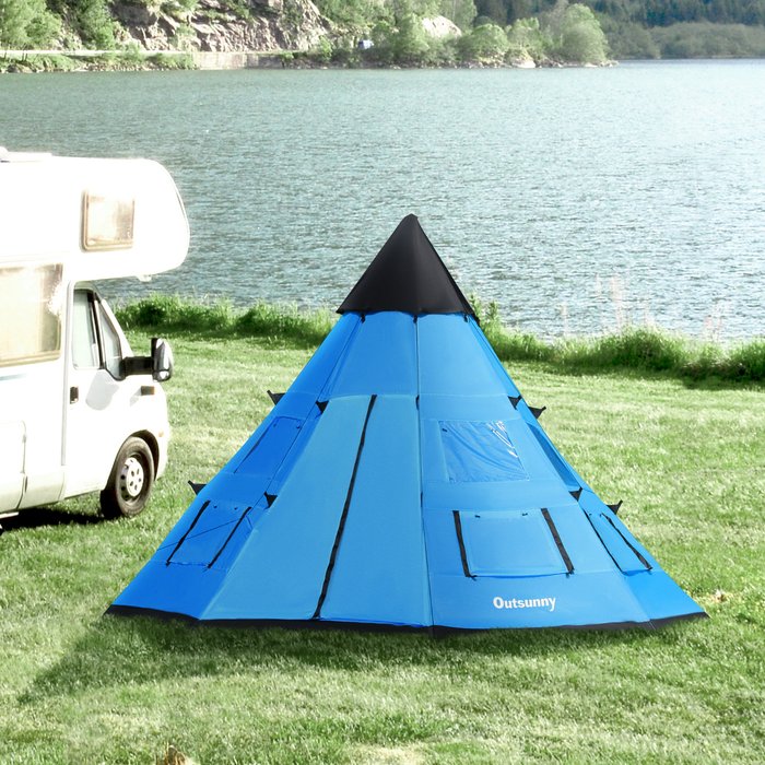The Range | Outsunny 6 Men Tipi Tent - Blue, Black Outsunny 6 Men Tipi Tent - Blue, Black