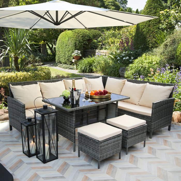 The Range | Bideford 8-Seat Rattan Corner Dining Sofa Set - Grey/Beige Bideford 8-Seat Rattan Corner Dining Sofa Set - Grey/Beige