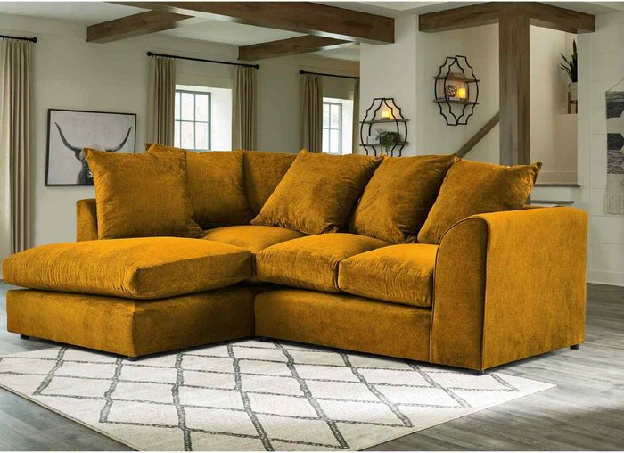 The Range | Simply Eleganza Mirana Modern Plush Velvet Corner LHF Sofa - Mustard Simply Eleganza Mirana Modern Plush Velvet Corner LHF Sofa - Mustard