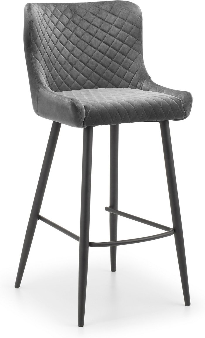 The Range | Julian Bowen Luxe Velvet Bar Stool - Grey - Grey Julian Bowen Luxe Velvet Bar Stool - Grey - Grey