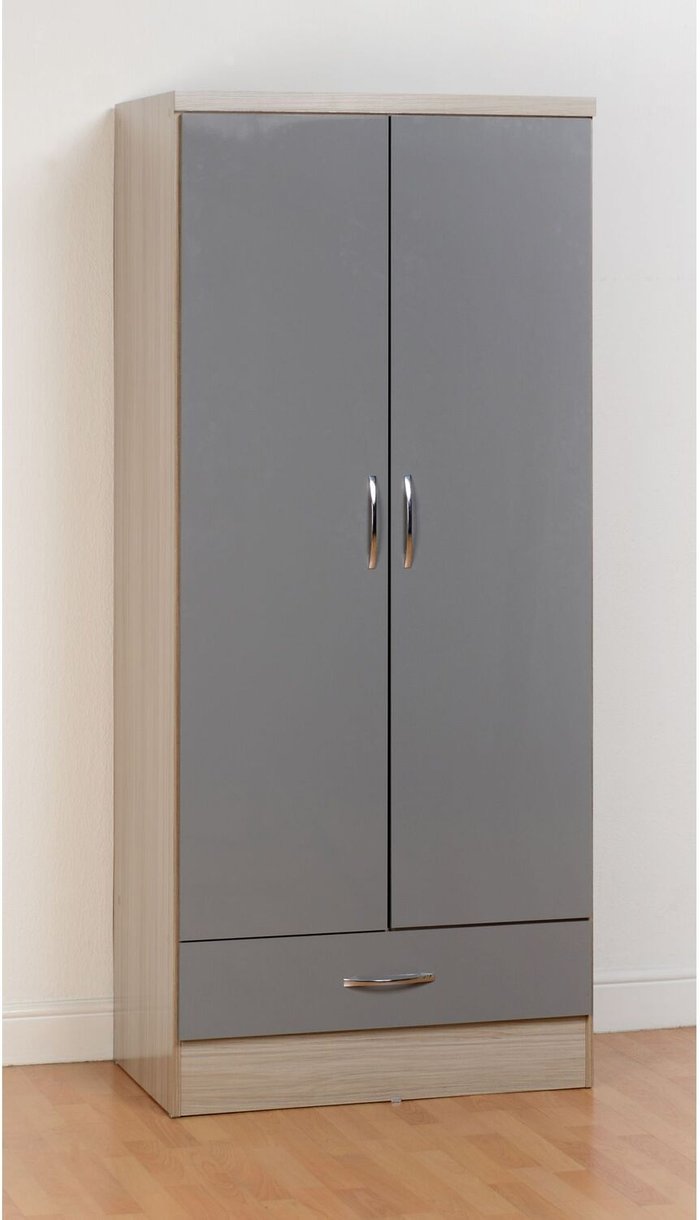 The Range | Seconique Nevada 2 Door 1 Drawer Wardrobe - Grey Gloss - Grey Gloss Seconique Nevada 2 Door 1 Drawer Wardrobe - Grey Gloss - Grey Gloss