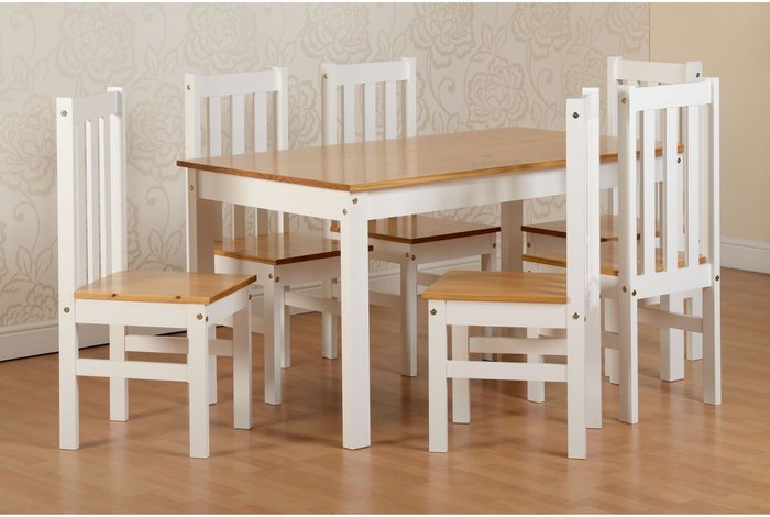 The Range | Seconique Ludlow Dining Set With 6 Chairs - White and Oak lacquer Seconique Ludlow Dining Set With 6 Chairs - White and Oak lacquer