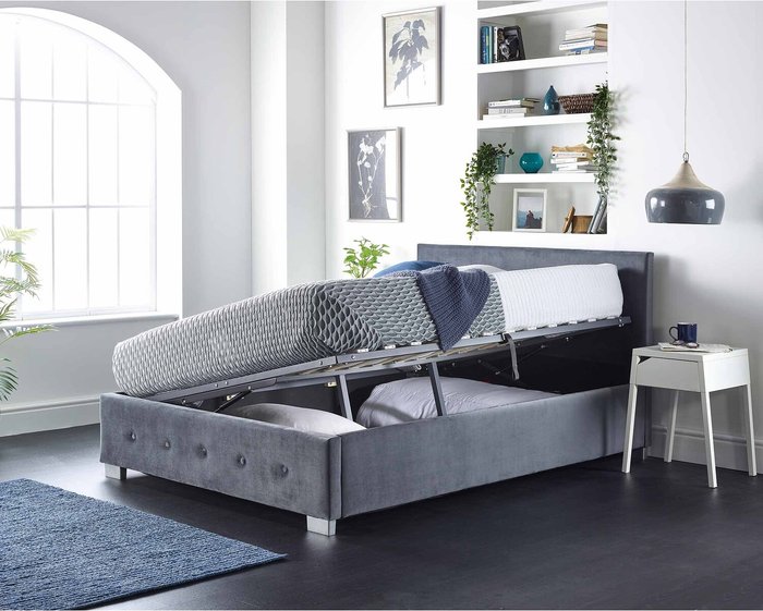 The Range | Aspire Aspire Side Opening Ottoman Storage in Grey Plush Velvet Single Aspire Aspire Side Opening Ottoman Storage in Grey Plush Velvet Single