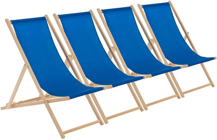The Range | Harbour Housewares Wooden Folding Garden Sun Lounger Deck Chair x4 - Blue Harbour Housewares Wooden Folding Garden Sun Lounger Deck Chair x4 - Blue