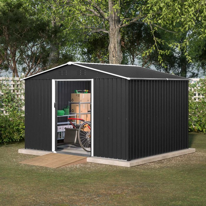 The Range | BIRCHTREE Metal Garden Shed With Free Foundation - Anthracite / 10ft X 8ft BIRCHTREE Metal Garden Shed With Free Foundation - Anthracite / 10ft X 8ft