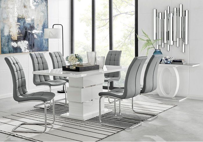 The Range | Furniturebox UK Apollo 6 Rectangle Chrome High Gloss Kitchen Dining Table And 6 Murano Chairs - Grey Furniturebox UK Apollo 6 Rectangle Chrome High Gloss Kitchen Dining Table And 6 Murano Chairs - Grey