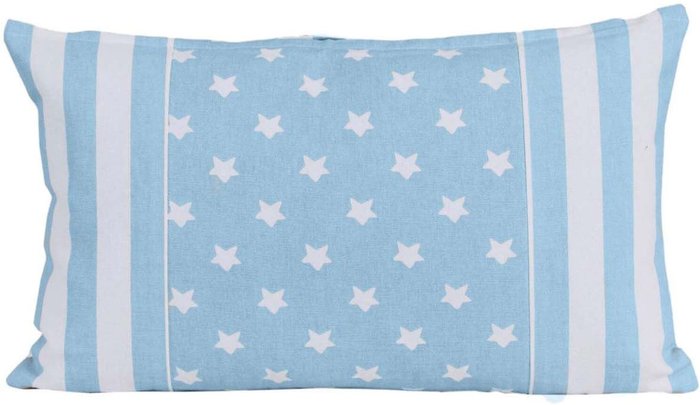 The Range | Homescapes Cotton Stripe Border Stars Cushion Cover - Blue Homescapes Cotton Stripe Border Stars Cushion Cover - Blue