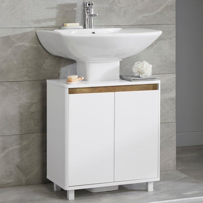 The Range | Prime Curved Edge Bathroom Under Sink Storage Cabinet in White - White Prime Curved Edge Bathroom Under Sink Storage Cabinet in White - White
