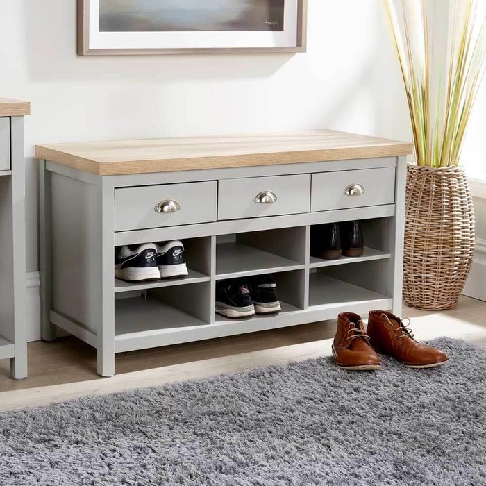 The Range | Home Source Avon 3 Drawer Shoe Shelving Hallway Storage Unit - Grey Home Source Avon 3 Drawer Shoe Shelving Hallway Storage Unit - Grey