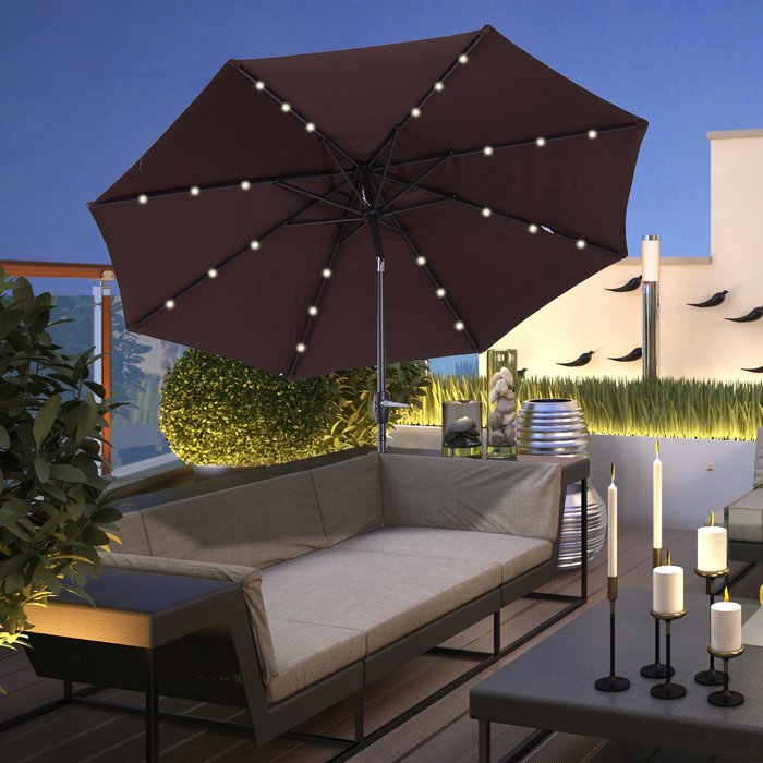 The Range | Outsunny 24 LED Parasol Umbrella with Solar Powered Chain Light - Coffee Outsunny 24 LED Parasol Umbrella with Solar Powered Chain Light - Coffee