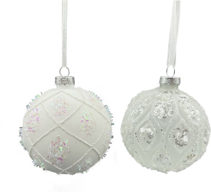 The Range | Angel Kisses White Glittered Frosted Diamond Bauble - White Angel Kisses White Glittered Frosted Diamond Bauble - White