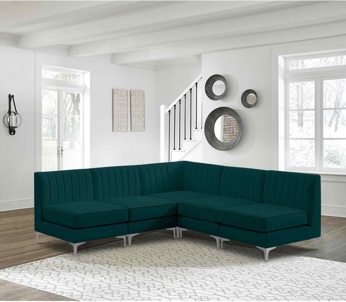 The Range | Simply Eleganza Albert Modular Corner Sofa in Velour Velvet Fabric - Green Simply Eleganza Albert Modular Corner Sofa in Velour Velvet Fabric - Green