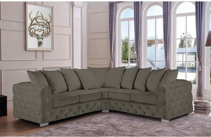 The Range | Simply Eleganza Owen Scatterback Corner Sofa in Plush Velour Velvet - Grey Simply Eleganza Owen Scatterback Corner Sofa in Plush Velour Velvet - Grey