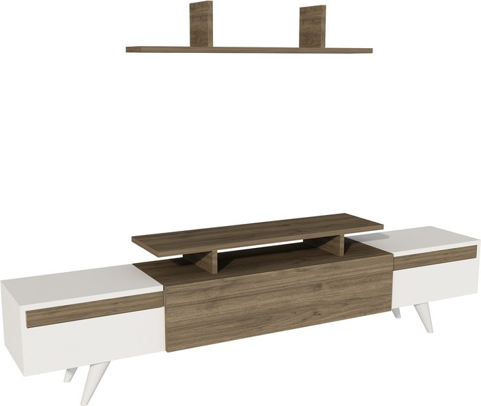The Range | Destina Home Ashley TV Stand and Entertainment Center with Cabinets - White - Walnut Destina Home Ashley TV Stand and Entertainment Center with Cabinets - White - Walnut