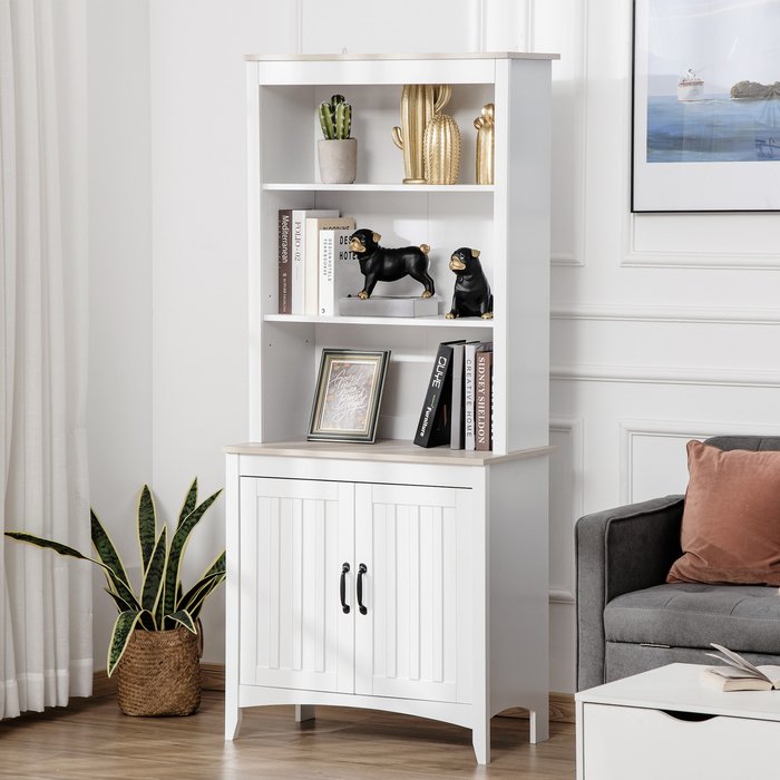 The Range | HOMCOM Kitchen Cupboard Bookcase with 3-tier Shelving Double-door Storage Cabinet - White HOMCOM Kitchen Cupboard Bookcase with 3-tier Shelving Double-door Storage Cabinet - White