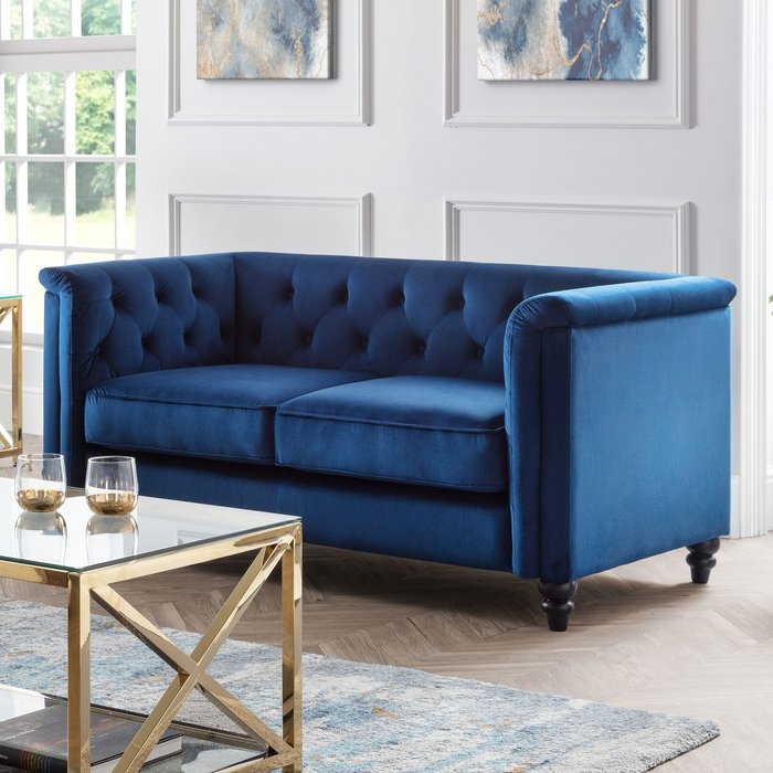 The Range | Julian Bowen Julian Bowen Sandringham 2 Seater Sofa Blue Velvet Julian Bowen Julian Bowen Sandringham 2 Seater Sofa Blue Velvet