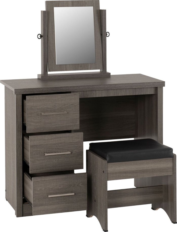 The Range | Seconique Lisbon 3 Piece Dressing Table Set with Mirror - Black Wood Grain Seconique Lisbon 3 Piece Dressing Table Set with Mirror - Black Wood Grain
