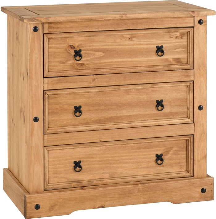 The Range | Seconique Corona 3 Drawer Chest Distressed Waxed Pine - Distressed Waxed Pine Seconique Corona 3 Drawer Chest Distressed Waxed Pine - Distressed Waxed Pine
