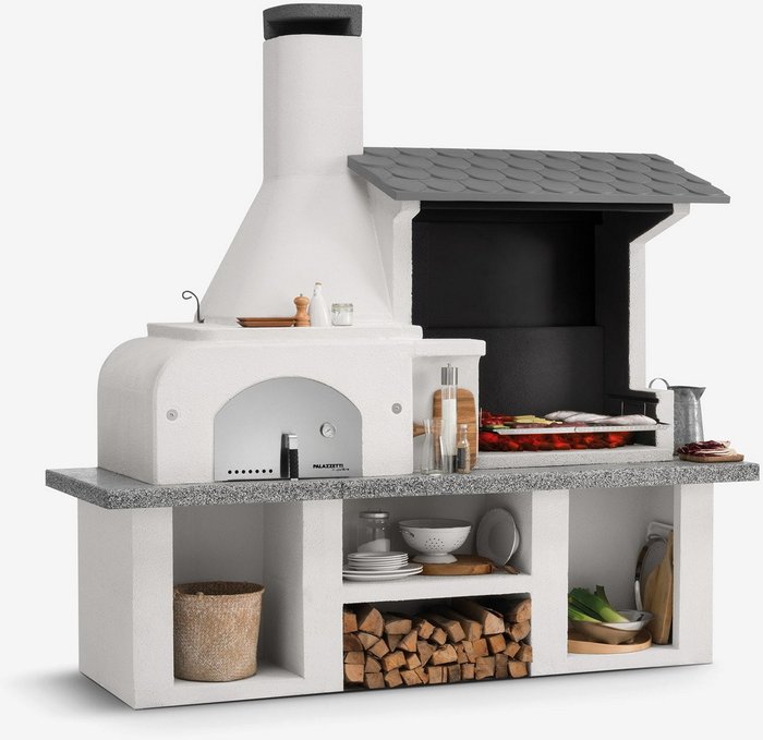 The Range | Palazzetti Antille Outdoor BBQ Kitchen with Wood Fired Oven - Grey Palazzetti Antille Outdoor BBQ Kitchen with Wood Fired Oven - Grey
