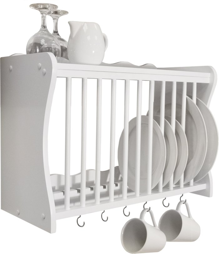 The Range | Techstyle Techstyle Cheshunt Wall Mounted Kitchen Plate Cup / Storage Rack With Hooks White Techstyle Techstyle Cheshunt Wall Mounted Kitchen Plate Cup / Storage Rack With Hooks White