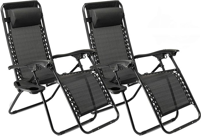 The Range | Gr8 Garden 2 x Zero Gravity Reclining Garden Chair Beach Lounger Recliner Outdoor 2009931 - Black Gr8 Garden 2 x Zero Gravity Reclining Garden Chair Beach Lounger Recliner Outdoor 2009931 - Black