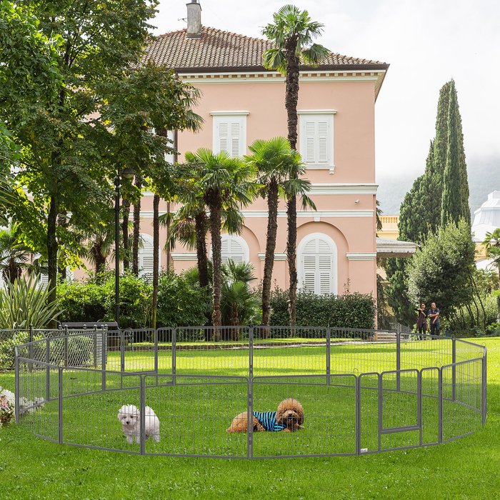 The Range | PawHut Heavy Duty Dog Pen with 2 Doors, 16 Panels Dog Playpen, 60H cm - Grey PawHut Heavy Duty Dog Pen with 2 Doors, 16 Panels Dog Playpen, 60H cm - Grey