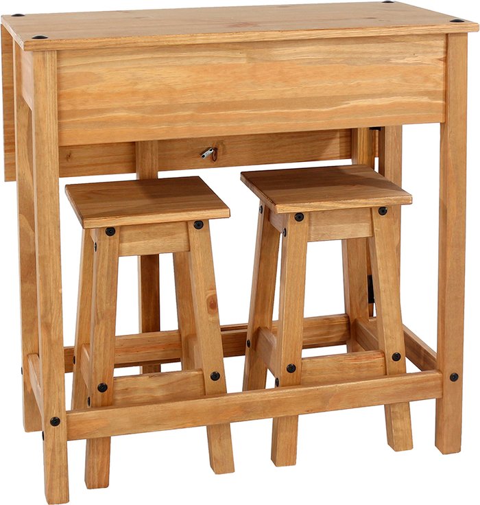 The Range | Core Products Corona Drop Leaf Table With Two Stools Set - Antique waxed pine Core Products Corona Drop Leaf Table With Two Stools Set - Antique waxed pine