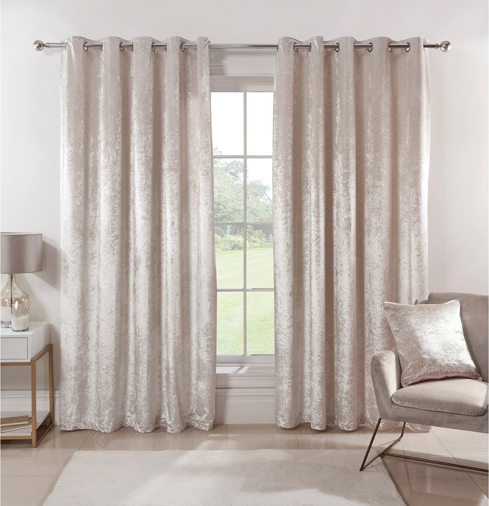 The Range | Divante Crushed Velvet Eyelet Curtains - Ivory / 229cm Divante Crushed Velvet Eyelet Curtains - Ivory / 229cm