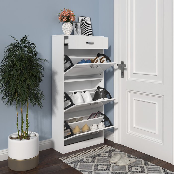The Range | HOMCOM Shoe Cabinet with 4 Drawers & Flip Doors - White HOMCOM Shoe Cabinet with 4 Drawers & Flip Doors - White
