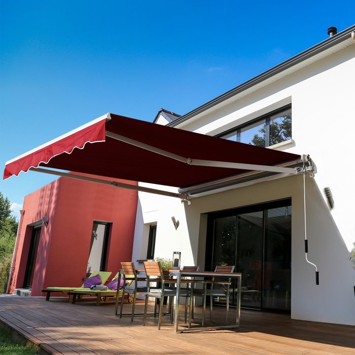 The Range | Outsunny 2.5m x 2m Garden Manual Awning Canopy - Wine Red Outsunny 2.5m x 2m Garden Manual Awning Canopy - Wine Red