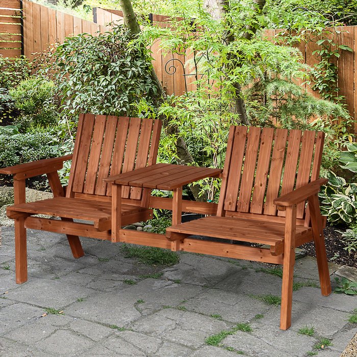 The Range | Outsunny Fir Wood 2 Seat Bench with Table - Orange Outsunny Fir Wood 2 Seat Bench with Table - Orange