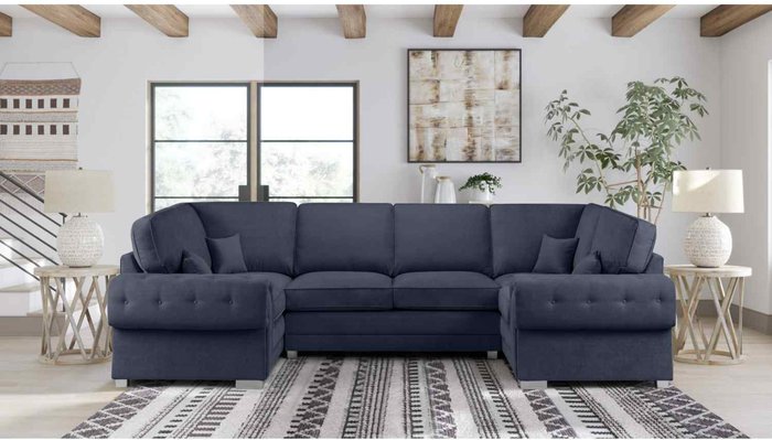 The Range | Simply Eleganza Volvo U Shape Large Sofa Full Back Velour Velvet Fabric - Grey Simply Eleganza Volvo U Shape Large Sofa Full Back Velour Velvet Fabric - Grey