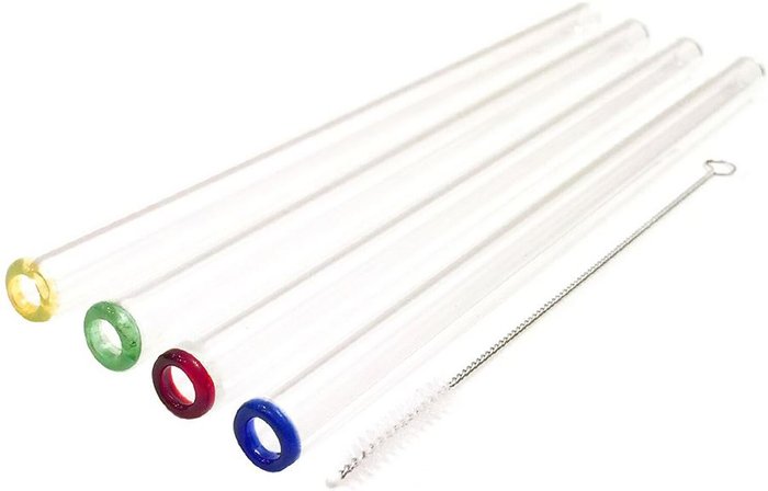 The Range | Homiu Homiu Glass Straws with Coloured Tips 4 Pack Homiu Homiu Glass Straws with Coloured Tips 4 Pack