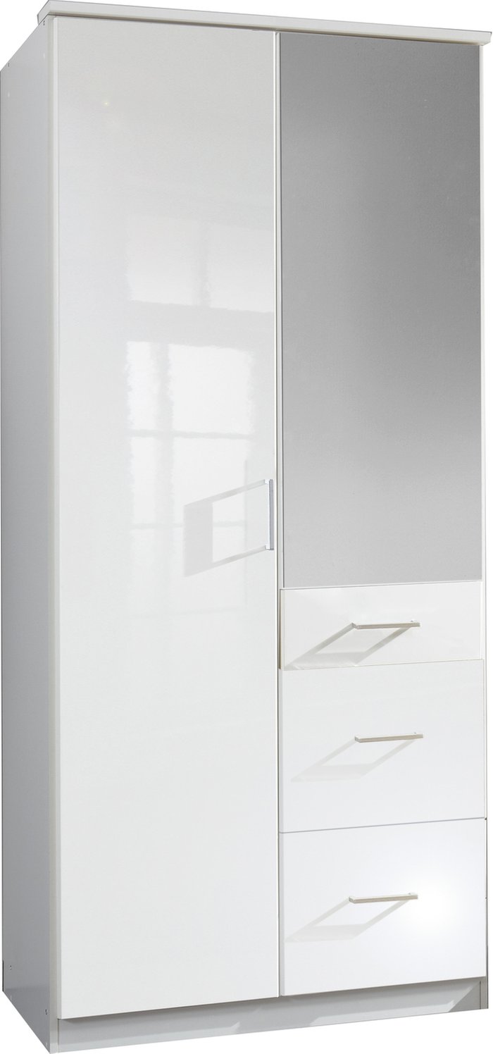 The Range | Tjs Clack 2 Door Robe with Mirror and 3 Drawers - Gloss White Tjs Clack 2 Door Robe with Mirror and 3 Drawers - Gloss White