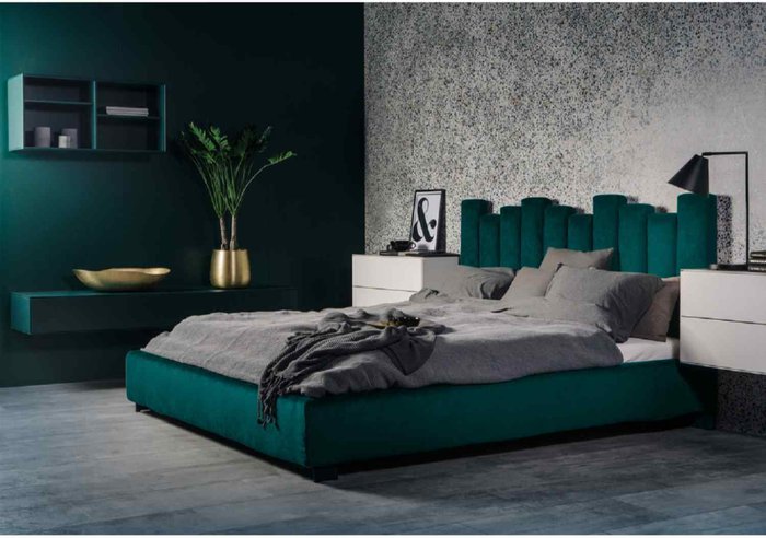 The Range | Glexton Bed Double Plush Velvet Green Glexton Bed Double Plush Velvet Green