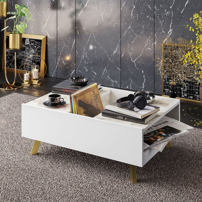 The Range | Decorotika Frida Modern Coffee Table with Shelves - White Decorotika Frida Modern Coffee Table with Shelves - White