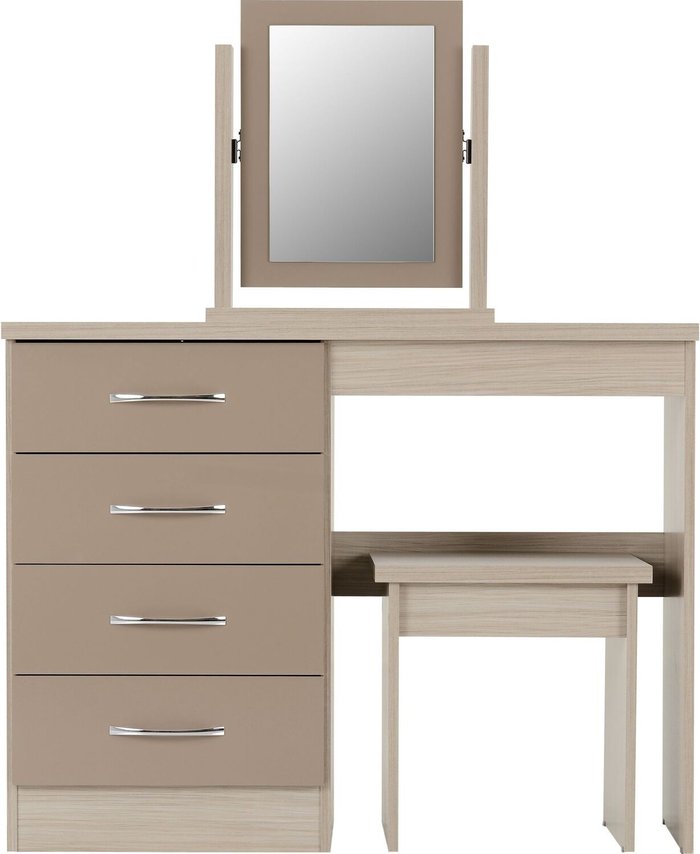 The Range | Seconique Nevada 4 Drawer Dressing Table Set - Oyster Gloss, Light Oak Seconique Nevada 4 Drawer Dressing Table Set - Oyster Gloss, Light Oak