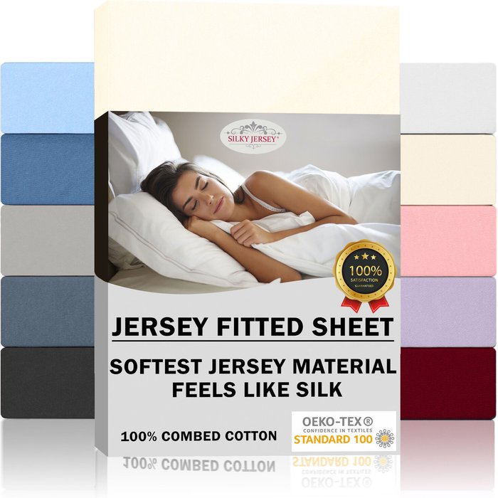 The Range | Double Jersey Silky Jersey Cotton Fitted Sheets - Ecru / Superking / 200x200x30 cm Double Jersey Silky Jersey Cotton Fitted Sheets - Ecru / Superking / 200x200x30 cm