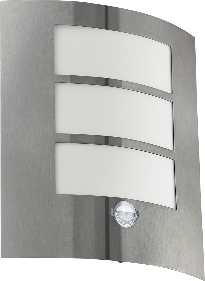 The Range | EGLO Eglo City - 1 Light Outdoor Wall Light with PIR Motion Sensor Stainless Steel, E27 EGLO Eglo City - 1 Light Outdoor Wall Light with PIR Motion Sensor Stainless Steel, E27