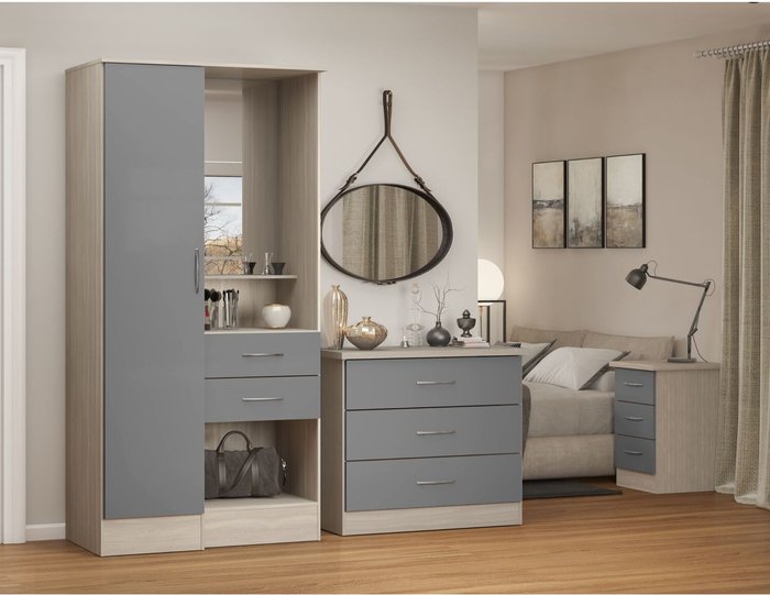 The Range | Seconique Nevada Vanity 1 Door Wardrobe - Grey Gloss, Light Oak / Grey Gloss, Light Oak Seconique Nevada Vanity 1 Door Wardrobe - Grey Gloss, Light Oak / Grey Gloss, Light Oak