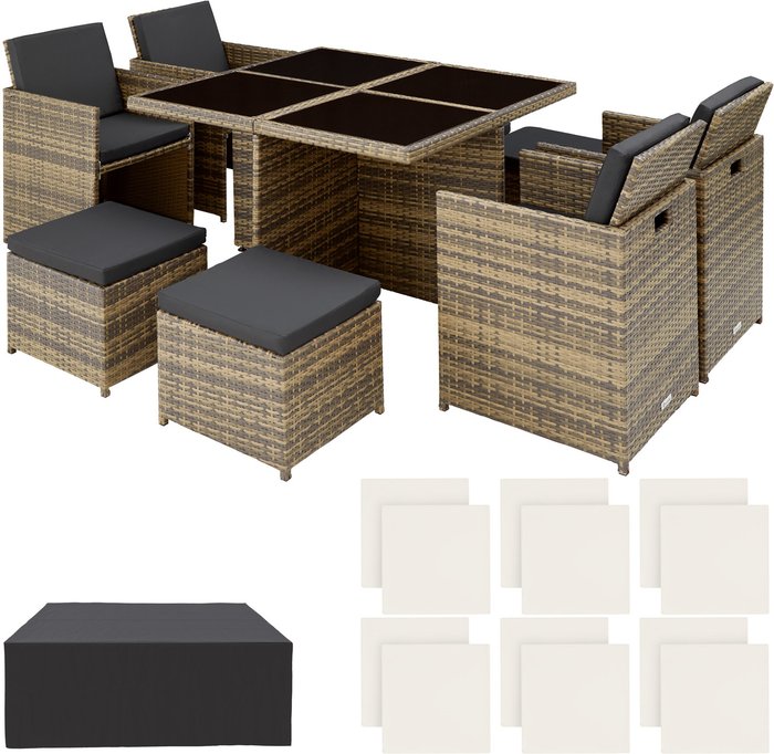 The Range | TECTAKE Tectake Manhattan 8-seater Rattan Dining Set W/ Protective Cover - Brown/Black TECTAKE Tectake Manhattan 8-seater Rattan Dining Set W/ Protective Cover - Brown/Black
