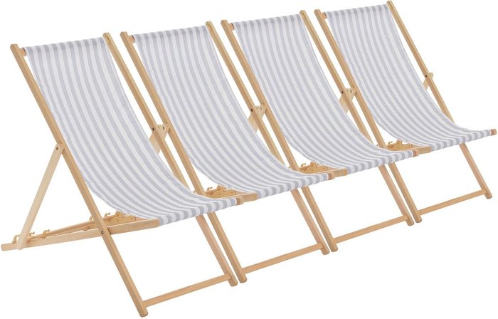 The Range | Harbour Housewares Wooden Folding Garden Sun Lounger Deck Chair x4 - Light Grey Stripe Harbour Housewares Wooden Folding Garden Sun Lounger Deck Chair x4 - Light Grey Stripe
