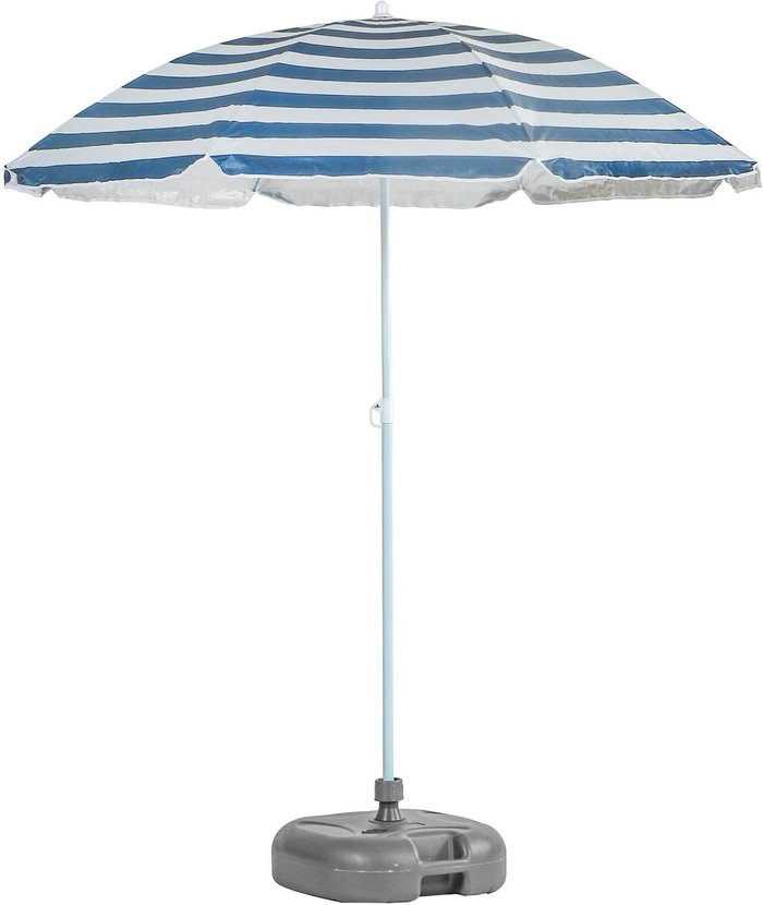 The Range | Harbour Housewares Metal Beach Parasol And Base Set - Blue Stripe/Grey Harbour Housewares Metal Beach Parasol And Base Set - Blue Stripe/Grey