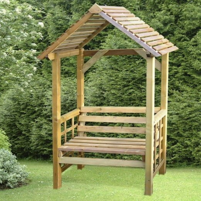 The Range | Pantheon Athena Fixed Seat Arbour - Brown Pantheon Athena Fixed Seat Arbour - Brown
