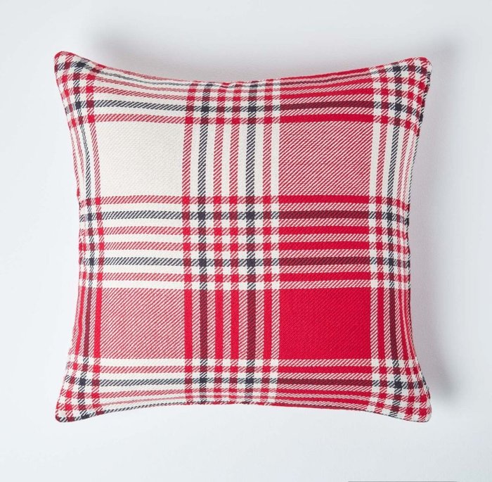 The Range | Homescapes Tartan Pattern Cotton Cushion Cover - Red Homescapes Tartan Pattern Cotton Cushion Cover - Red