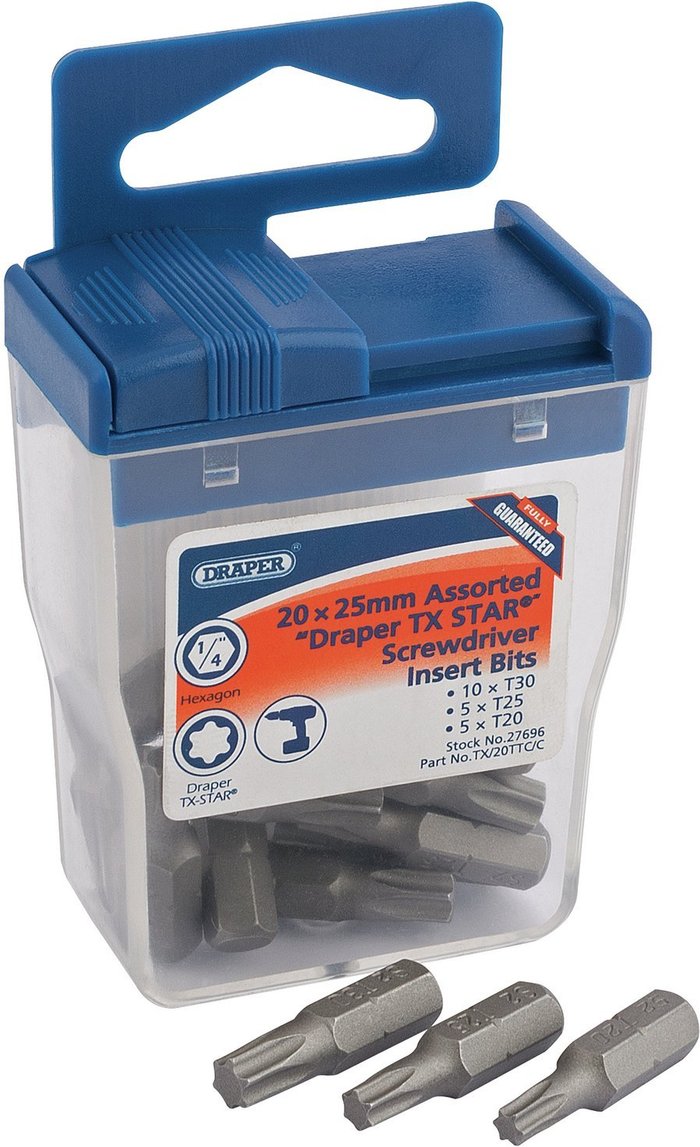 The Range | Draper Draper TX-STAR 25mm Long Insert Bits (20 x Assorted) - Grey Draper Draper TX-STAR 25mm Long Insert Bits (20 x Assorted) - Grey