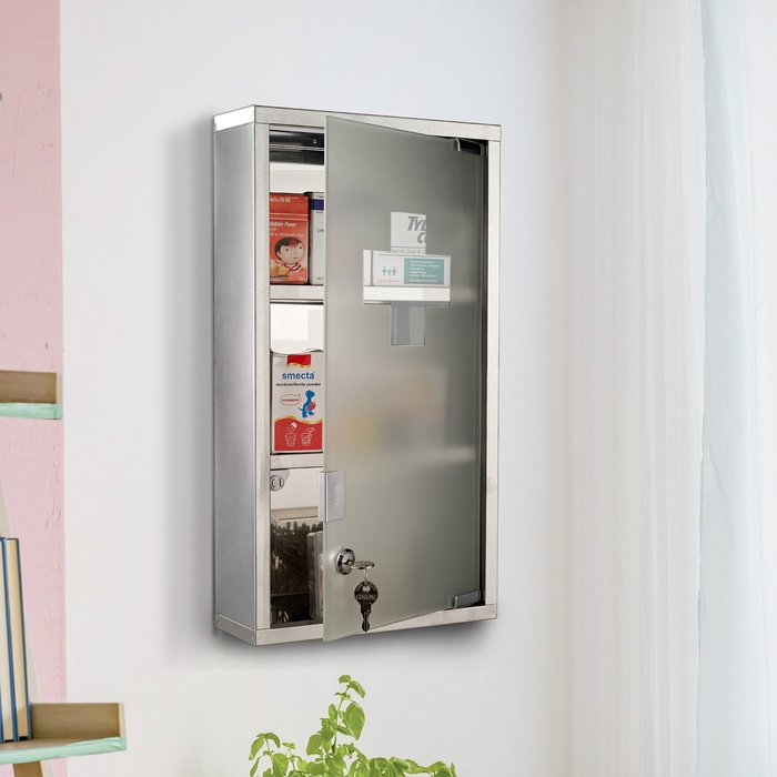 The Range | HOMCOM HOMCOM Wall Mounted First Aid Medicine Cabinet With Lockable Glass Door HOMCOM HOMCOM Wall Mounted First Aid Medicine Cabinet With Lockable Glass Door
