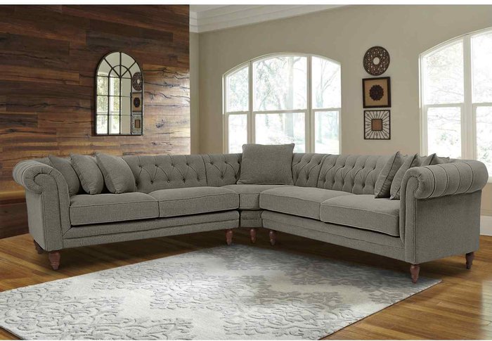 The Range | Simply Eleganza Elliot Chesterfield Corner Sofa in Velvet Fabric - Grey Simply Eleganza Elliot Chesterfield Corner Sofa in Velvet Fabric - Grey