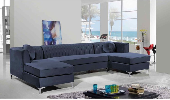 The Range | Simply Eleganza Nora Fixed Back Fluted Large U Shape Sofa - Grey Simply Eleganza Nora Fixed Back Fluted Large U Shape Sofa - Grey