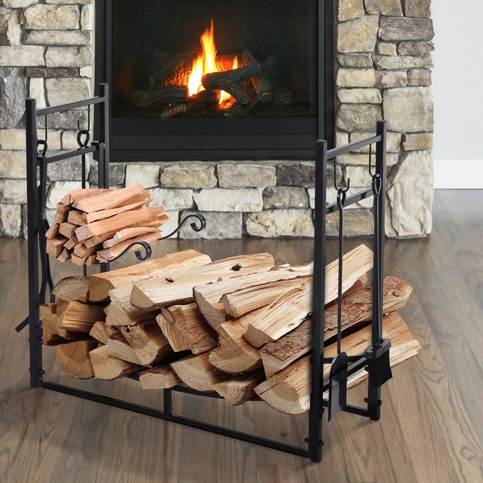 The Range | Outsunny Outsunny Firewood Stand Log Rack Holder 84Cm With 4-pc Fireplace Tools Set Black Outsunny Outsunny Firewood Stand Log Rack Holder 84Cm With 4-pc Fireplace Tools Set Black